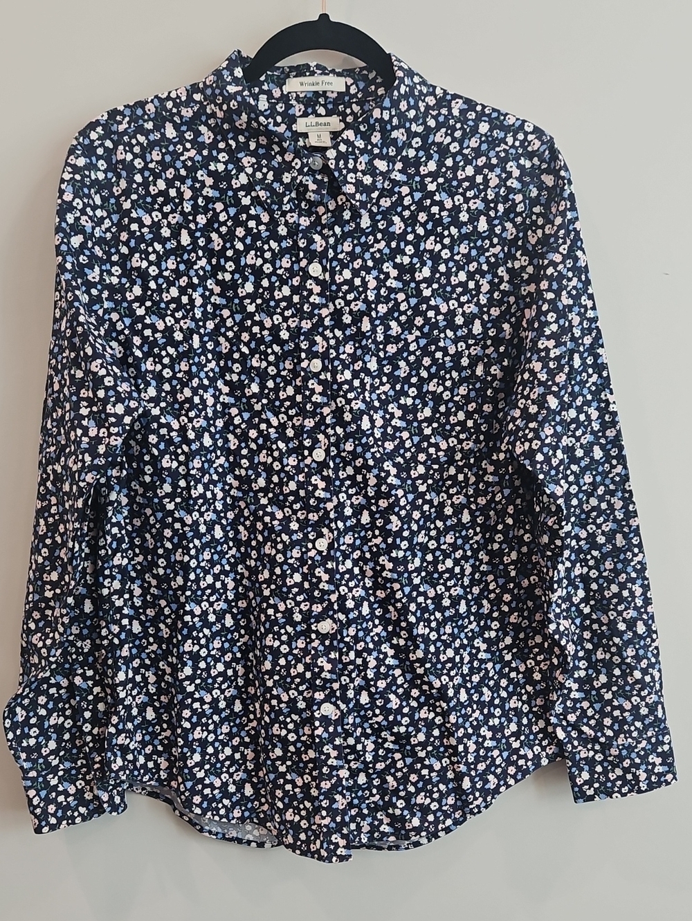 L.L. Bean Navy Floral Button-Up Shirt Medium